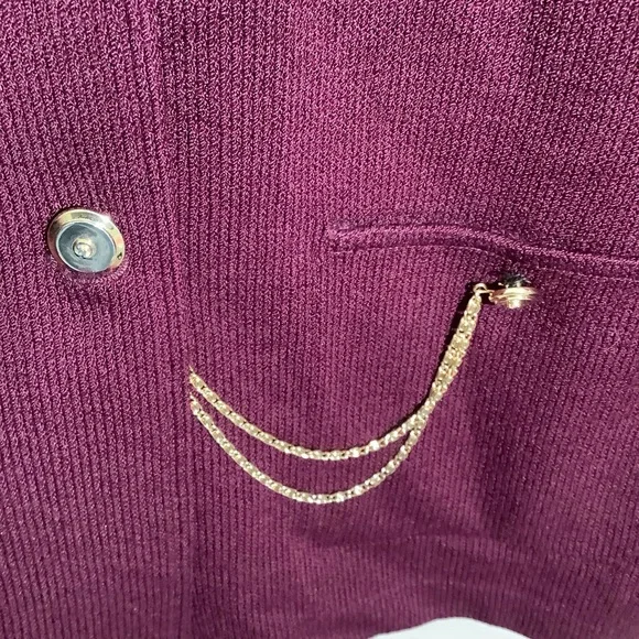 St. John Santana Knit Burgundy Sweater with Gold Accents - Picture 6 of 8